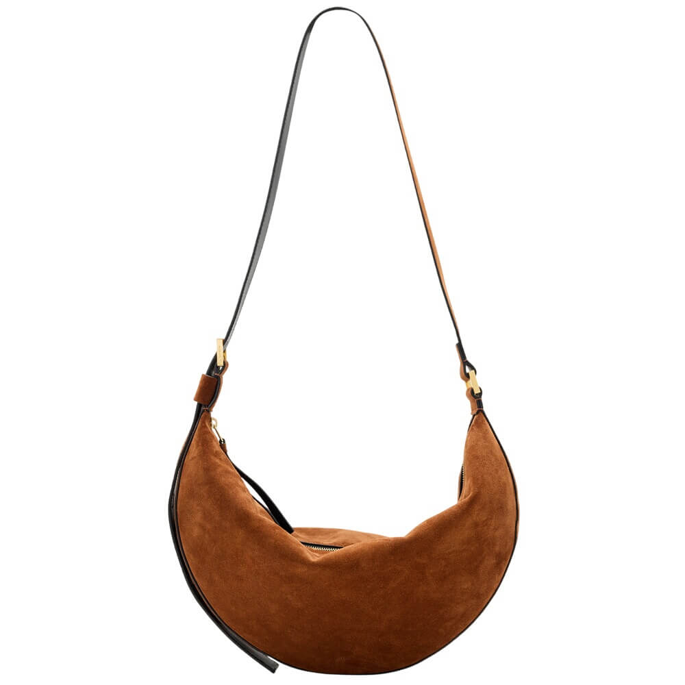 AllSaints Half Moon Large Suede Crossbody Bag
